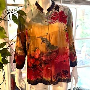 Citron Santa Monica Peacock, Bird and Flowered Blouse
